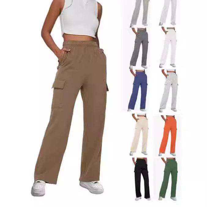 Damen nan gerade geschnittene Cargo-Sweathose mit hoher Taille und aufgesetzten Taschen