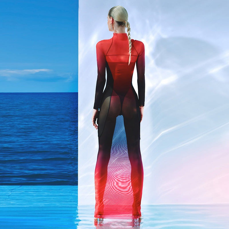 Damen Elegantes und figurbetontes Sportkleid mit hohem Kragen Selmira