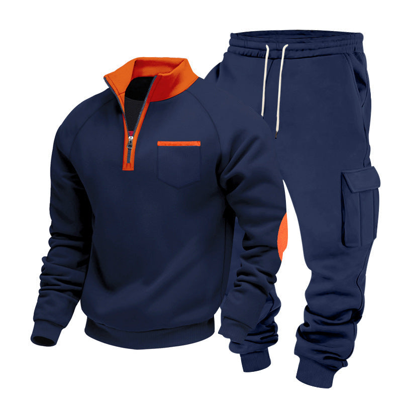Herren nan Sweatset mit halbem Reißverschluss, Brusttasche und Cargo-Jogger