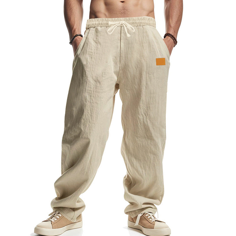 Herren nan lässige Oversize-Leinen-Jogginghose mit Elastikbund, Kordelzug und seitlichen Eingrifftaschen