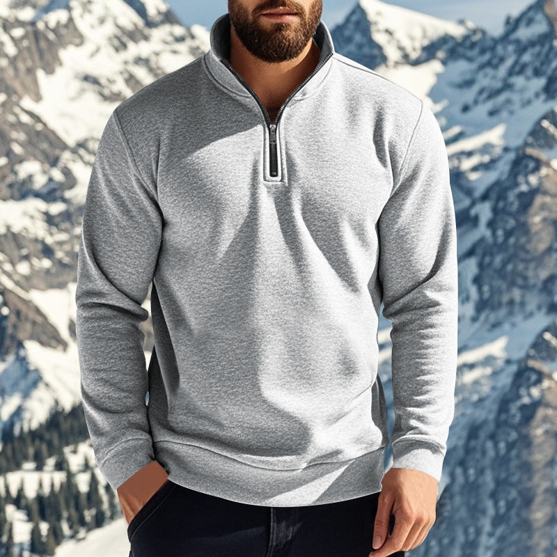 Herren nan halbhoher Reißverschluss-Sweatpullover mit Stehkragen weichem Fleecefutter und elastischen Bündchen
