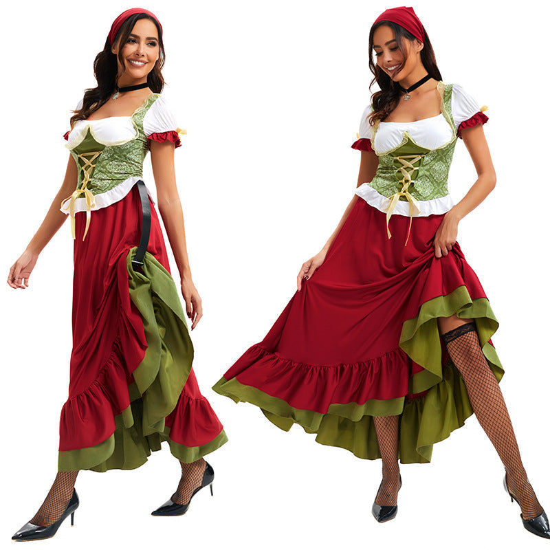 Damen nan traditionelles Dirndl Trachtenkleid Ensemble mit verstellbarem Corsagenmieder und langem Stufenrock
