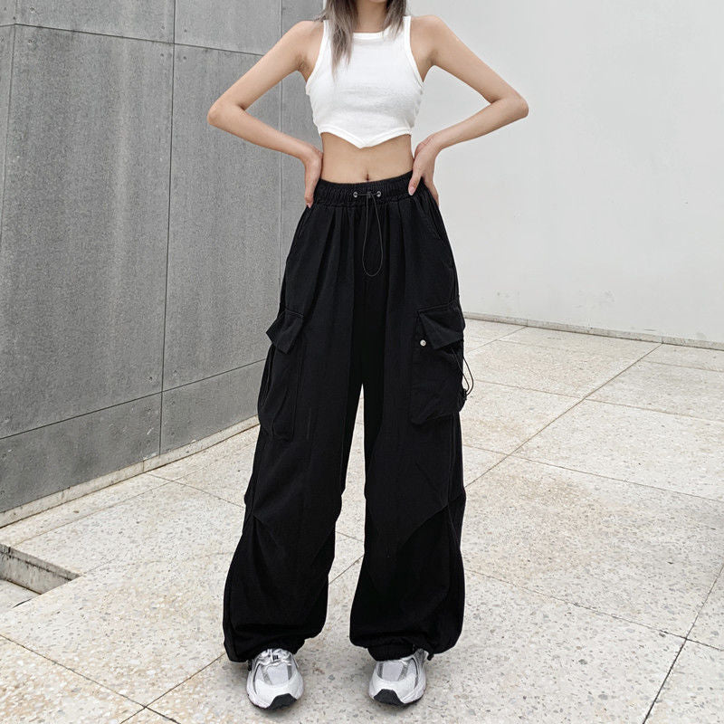 Damen nan weite Cargo-Hose mit Tunnelzugbund, verstellbarem Saum und Mehrfachtaschen