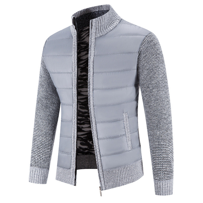 Herren nan Hybrid-Strick-Steppjacke mit wattierter Front, ergonomischen Strickärmeln und hohem Stehkragen
