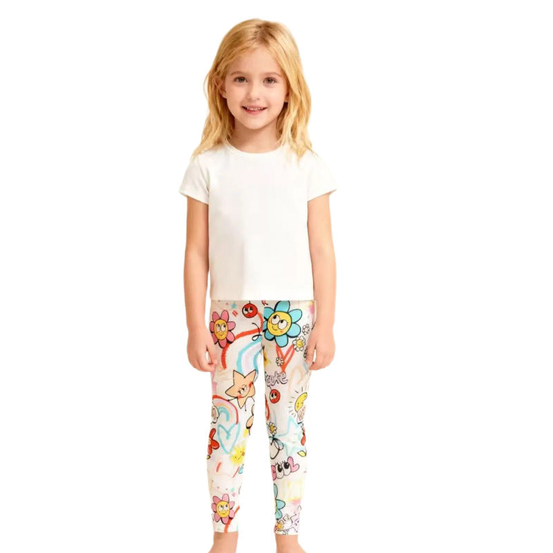 Mädchen Leggings mit buntem Frühlingsdesign
