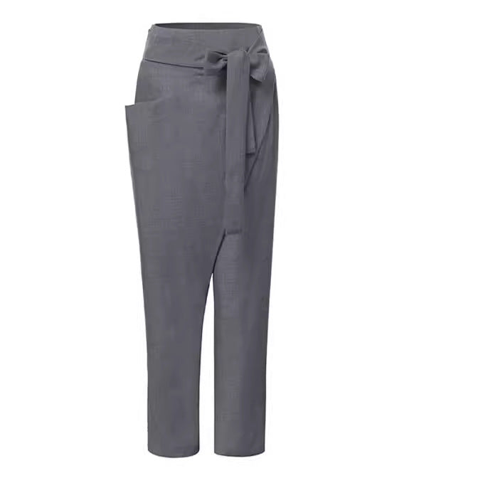 Damen nan Wickelhose aus Leinenmix mit hohem Taillenbund, überlappender Vorderseite und großzügiger Eingrifftasche