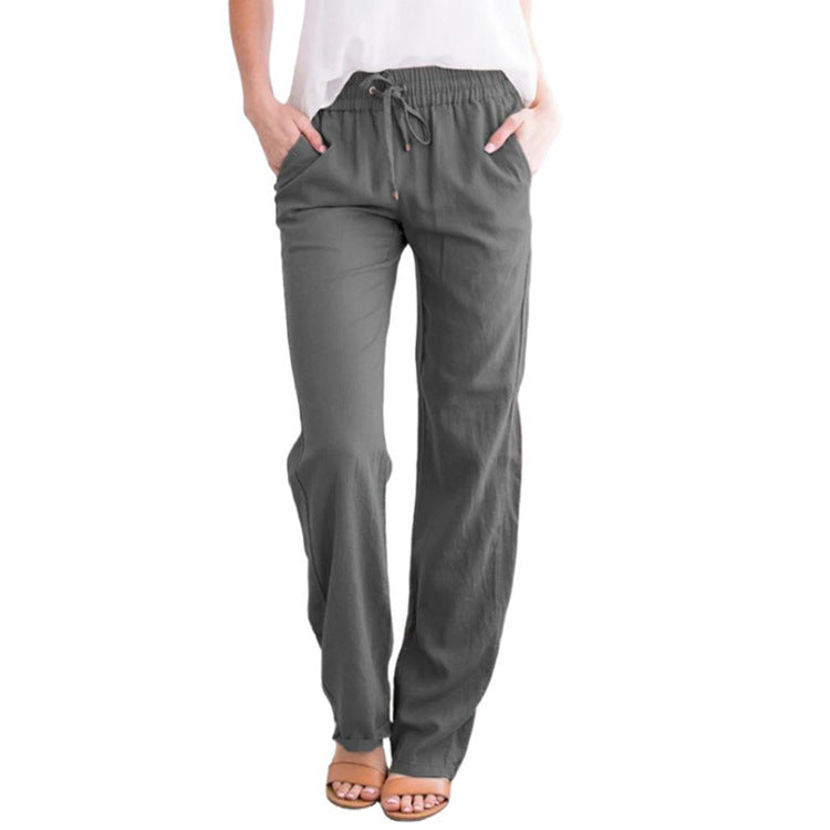 Damen nan leichte Leinenhose mit elastischem Bund und weitem Bein