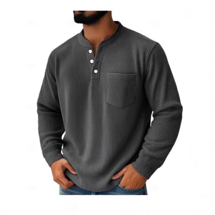 Herren nan thermisches Waffelstrick-Henleyshirt mit Stehkragen Brusttasche und geripptem Komfortschnitt