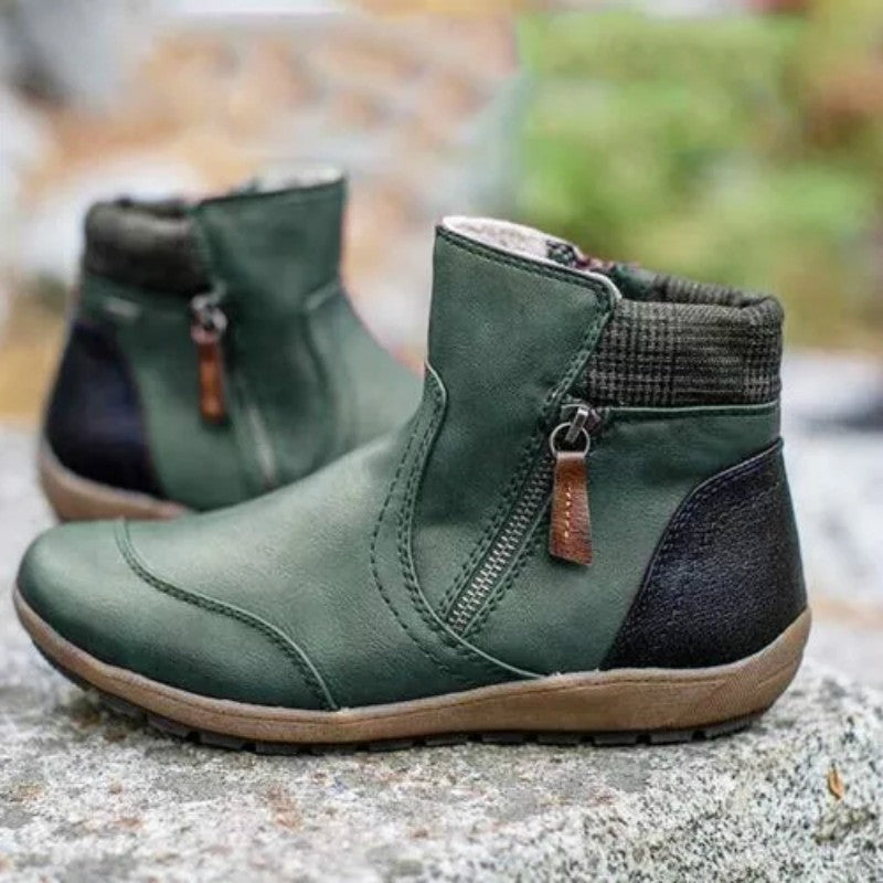 Damen nan lederoptik gefütterte Stiefelette mit seitlichem Reißverschluss und rutschfester Laufsohle