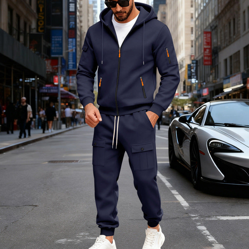 Herren nan sportliches Cargo-Jogging-Set mit Kapuzenjacke, durchgehendem Reißverschluss und funktionalen Mehrzwecktaschen