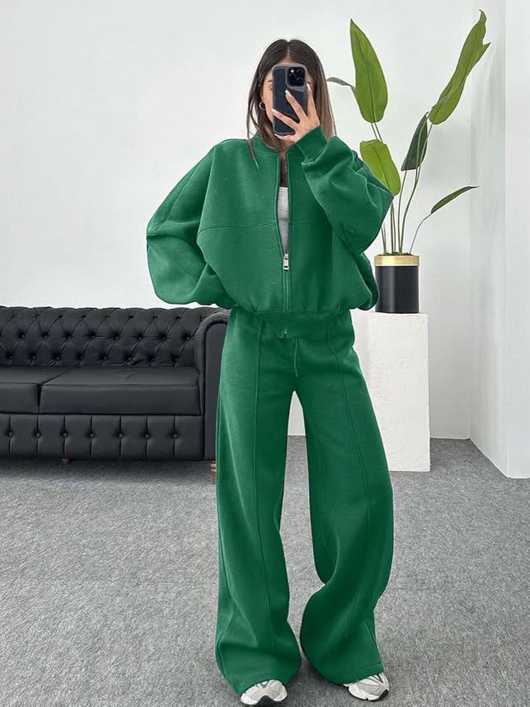 Damen nan Oversize Reißverschlussjacke mit weiter High-Waist Loungehose Set