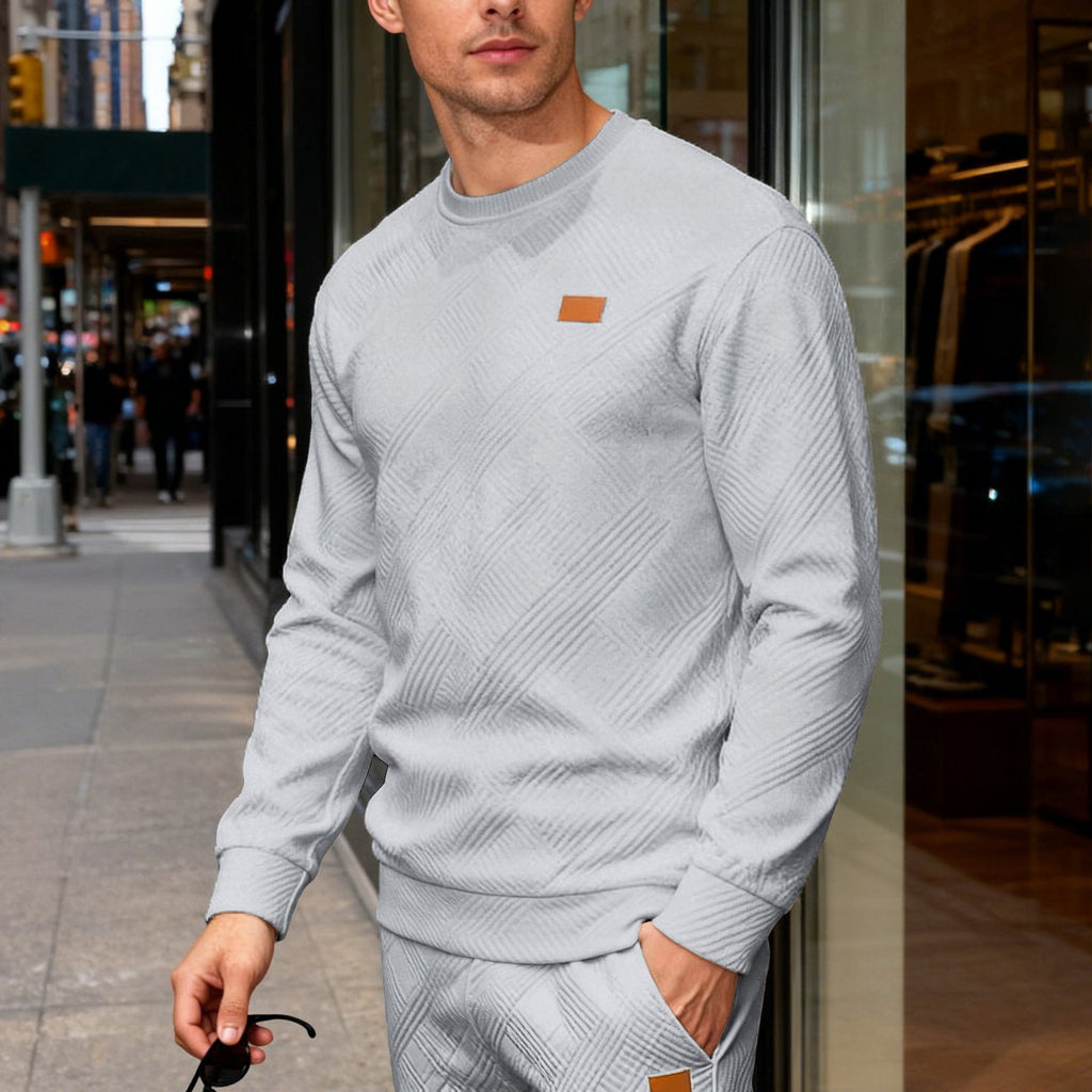 Herren nan strukturierter Baumwollstrickpullover mit Rautenstruktur, Rundhalsausschnitt und elastischen Bündchen
