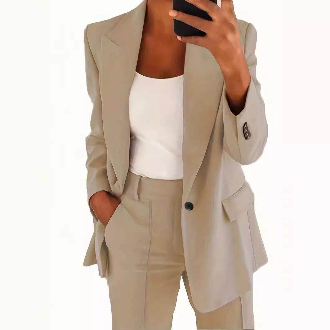 Damen nan taillierter Blazer-Hosen Businessanzug aus Stretchstoff