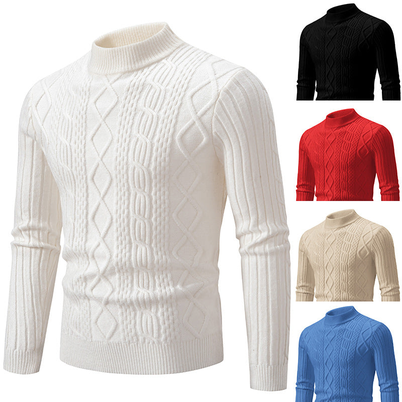 Herren nan gerippter Zopfmuster-Rollkragenpullover Slim Fit