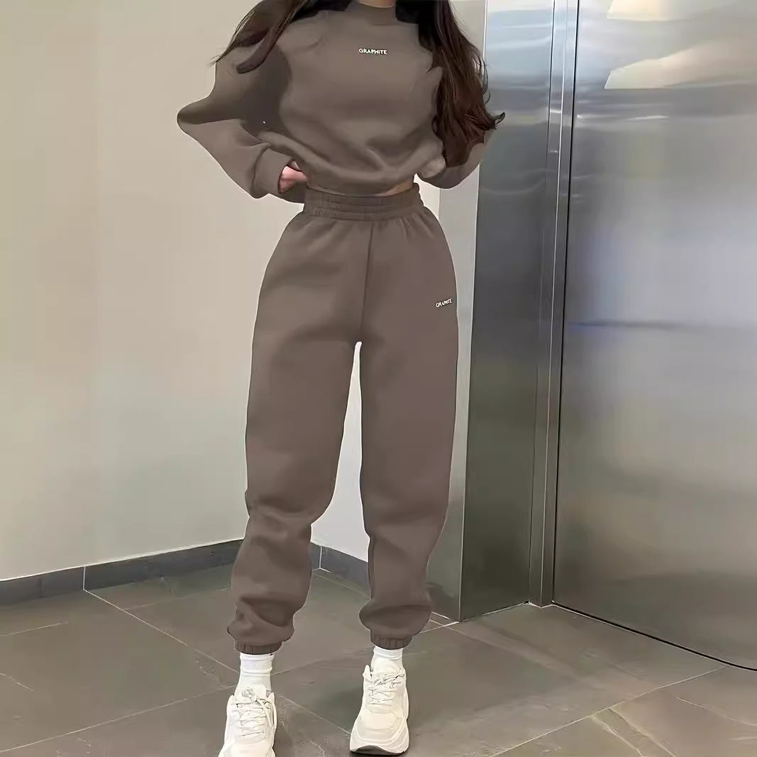 Damen nan Oversized kurz geschnittenes Sweatshirt mit High Waist Fleece Jogginghose Set