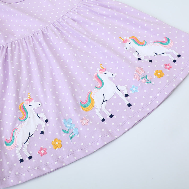 Mädchen Baumwollkleid mit bezaubernden Einhorn-Applikationen