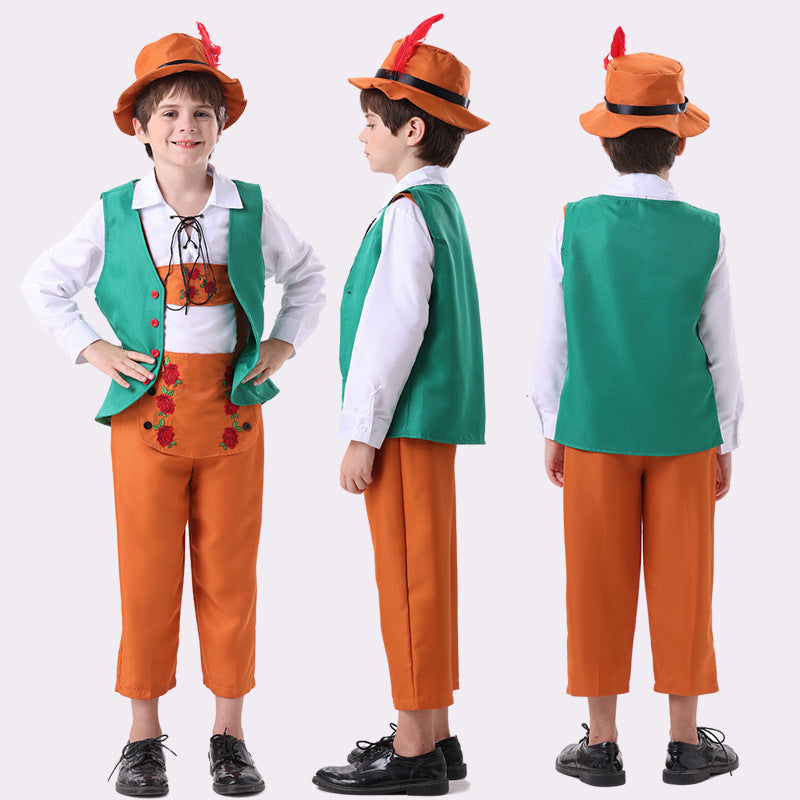 Damen nan folkloristisches Kinderdirndl mit geschnürtem Mieder und bestickter Schürze