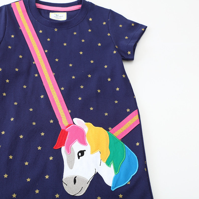 Mädchen Kurzarm Kleid mit bezauberndem Einhorn-Motiv