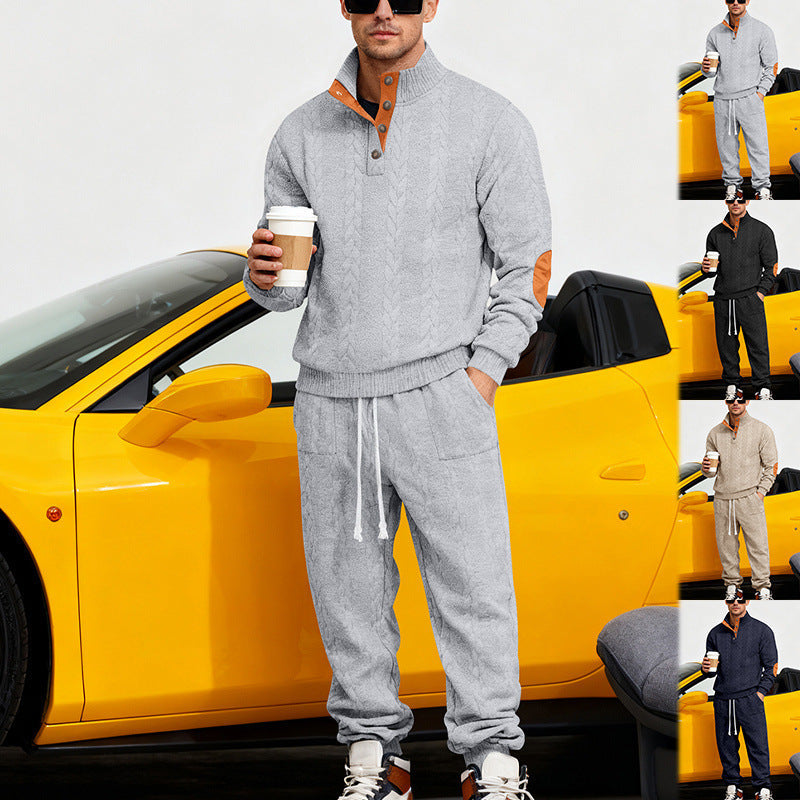 Herren nan Strick-Relax-Set mit Zopfmuster-Halbkragenpullover und Kordel-Jogger