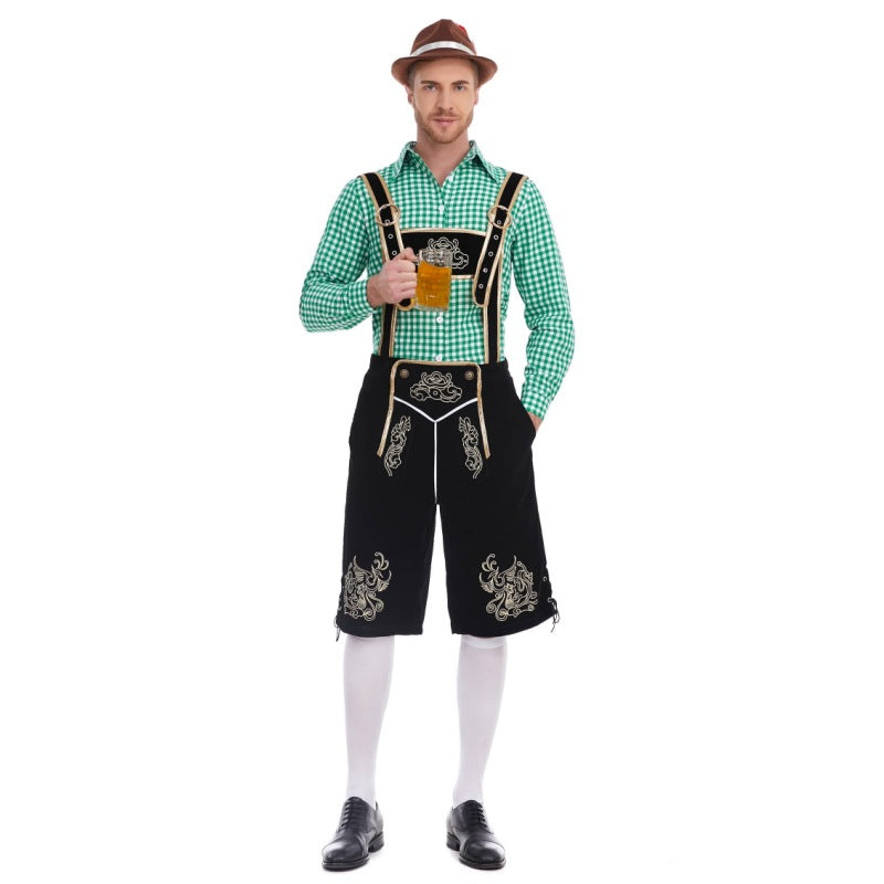 Herren nan Filzoptik-Lederhose knielang mit barocker Stickerei, verstellbaren Trägern und Dekornieten