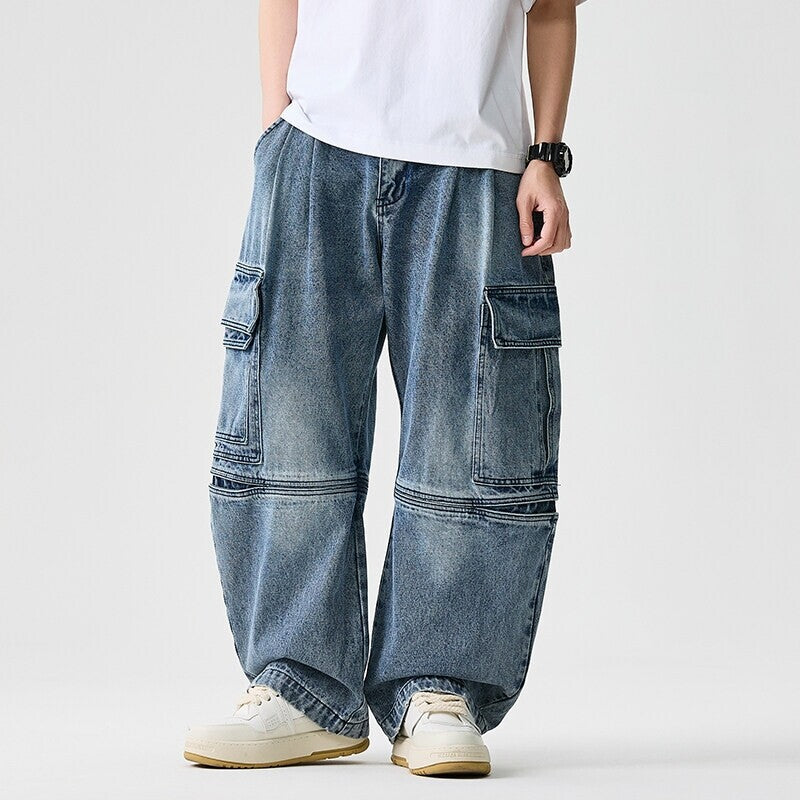 Herren nan extraweite Cargo-Jeans im Baggy-Stil mit verstärkten Knie-Nähten