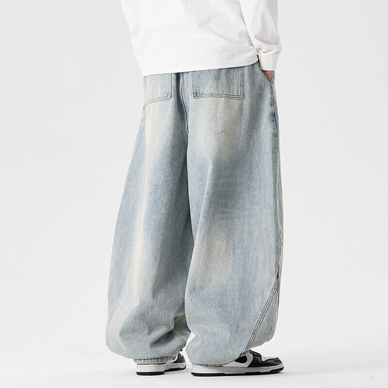 Herren nan extraweite Baggy-Jeans mit tiefem Schritt, relaxed Low-Crotch Schnitt und weitem Saum