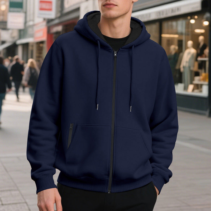 Herren nan oversized Zip-Hoodie mit durchgehendem Reißverschluss, Kängurutasche und gerippten Bündchen