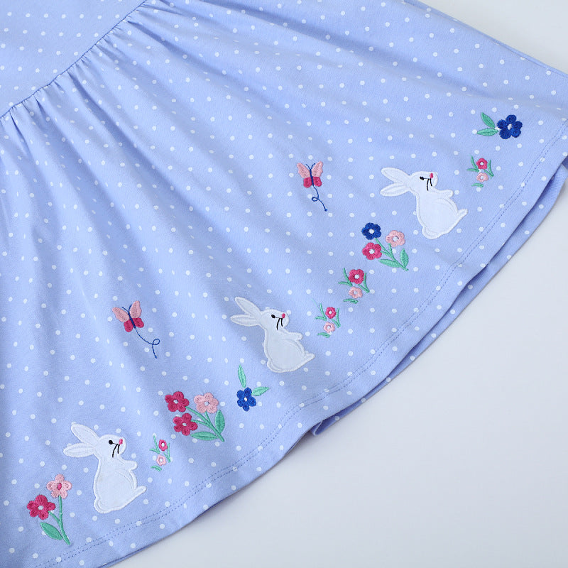 Mädchen Kurzarm Kleid mit fließendem Schnitt und süßem Hasenmotiv