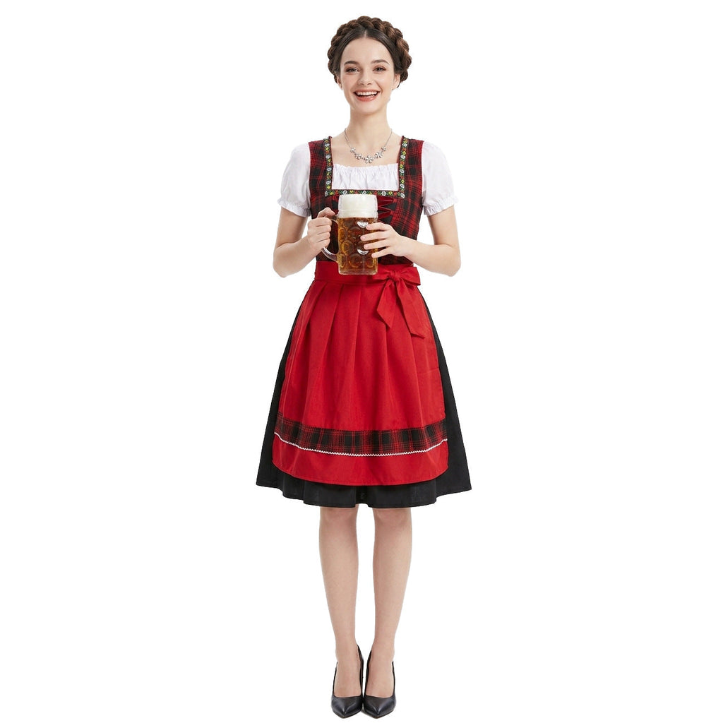 Damen nan traditionelles Dirndl Trachtenkleid mit geschnürtem Mieder und kurzem Puffärmel