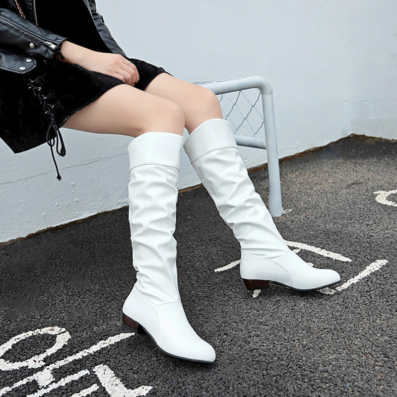 Damen nan knielange Slouch-Stiefel mit weichem Schaft und niedrigem Blockabsatz