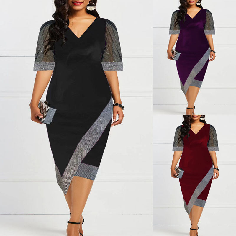 Damen Elegantes Cocktailkleid mit transparenten Puffärmeln und asymmetrischem Saum Selmira