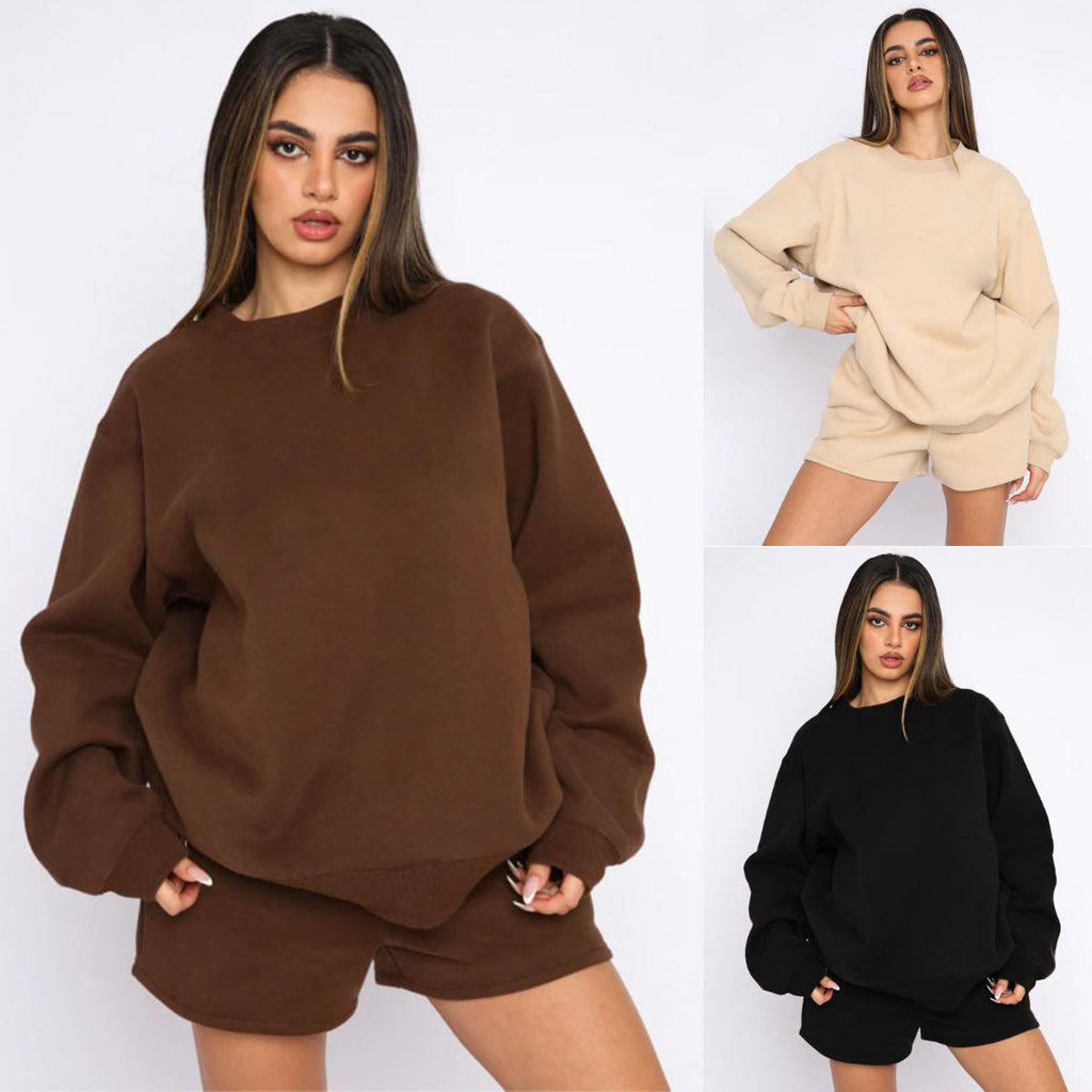 Damen nan weites Sweatshirt und Shorts Haus-Set aus weichem Frottee
