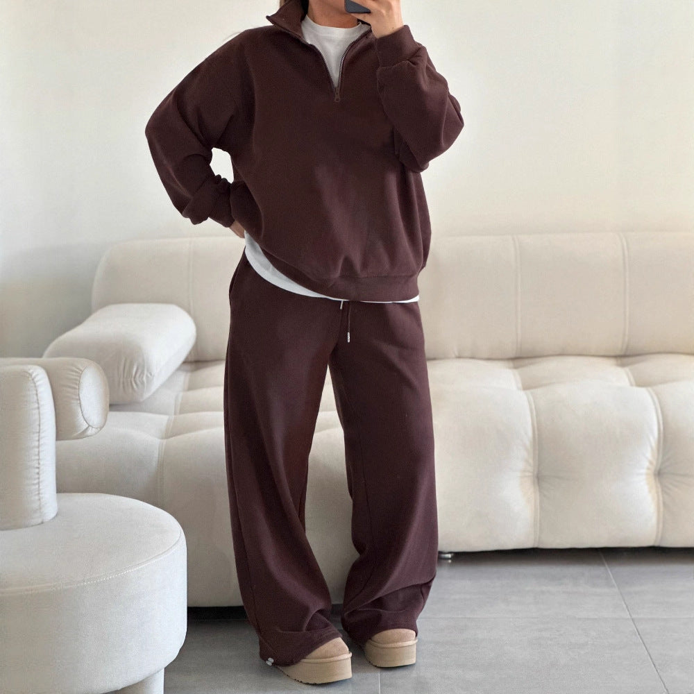 Damen nan Oversize Halbzip-Pullover mit Stehkragen und weitem Lounge-Hose-Set