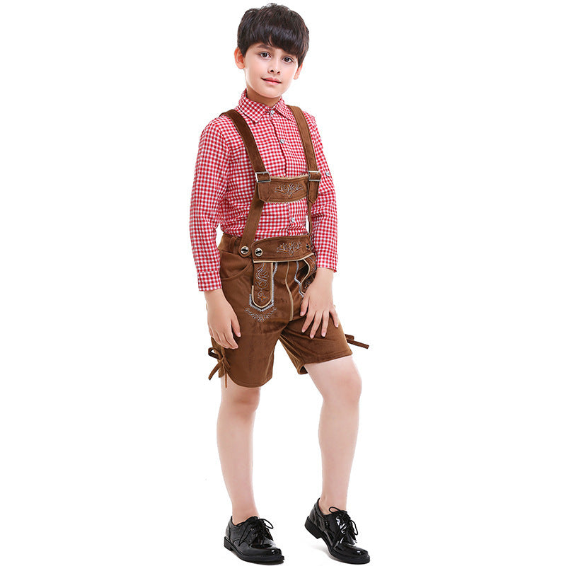 Unisex nan traditionelle Kinderlederhose mit verstellbaren Trägern und feiner Stickerei