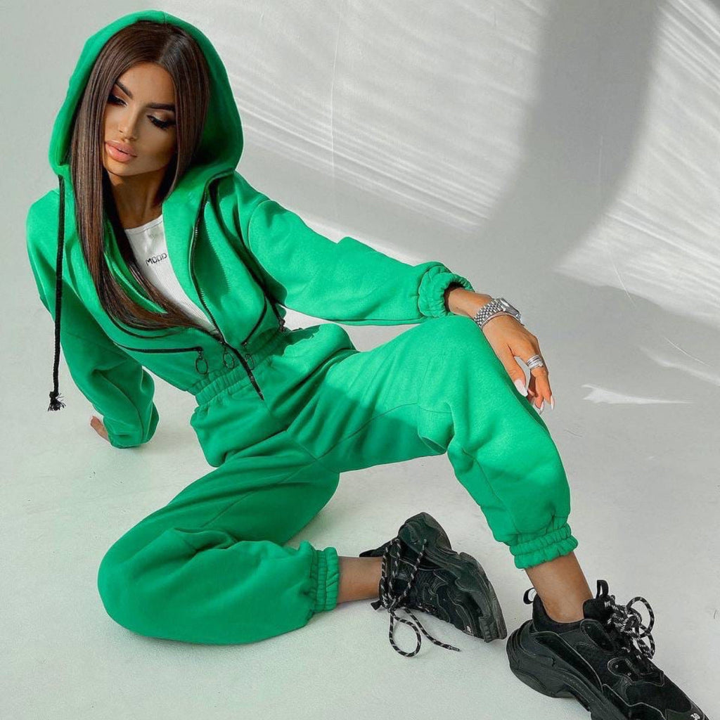 Damen nan kurzes Halbzip-Loungewear-Set mit elastischem Taillenbund und oversized Schnitt