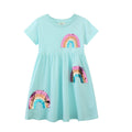 Mädchen Kurzarm-T-Shirt Kleid mit buntem Glitzer-Regenbogen Design