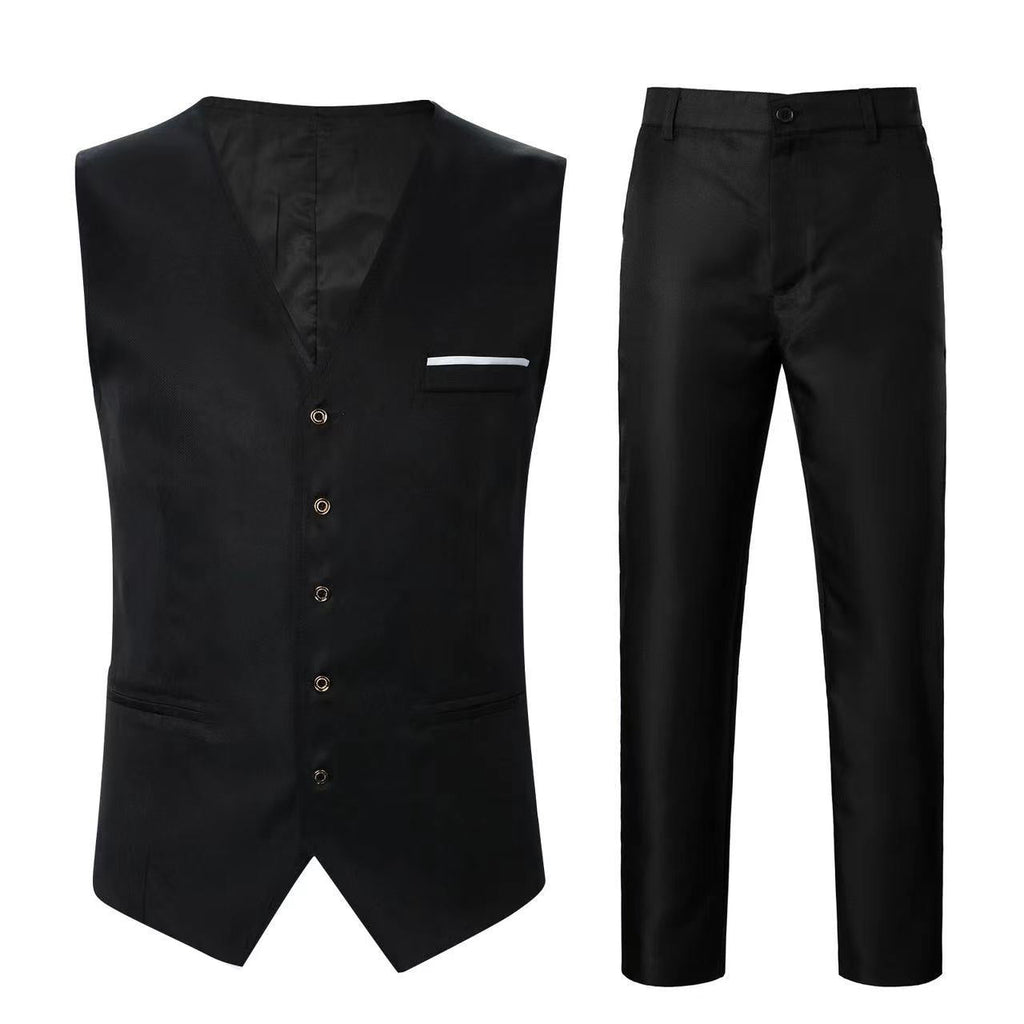 Herren nan elegante Satinweste mit V-Ausschnitt und schmal geschnittene Anzughose