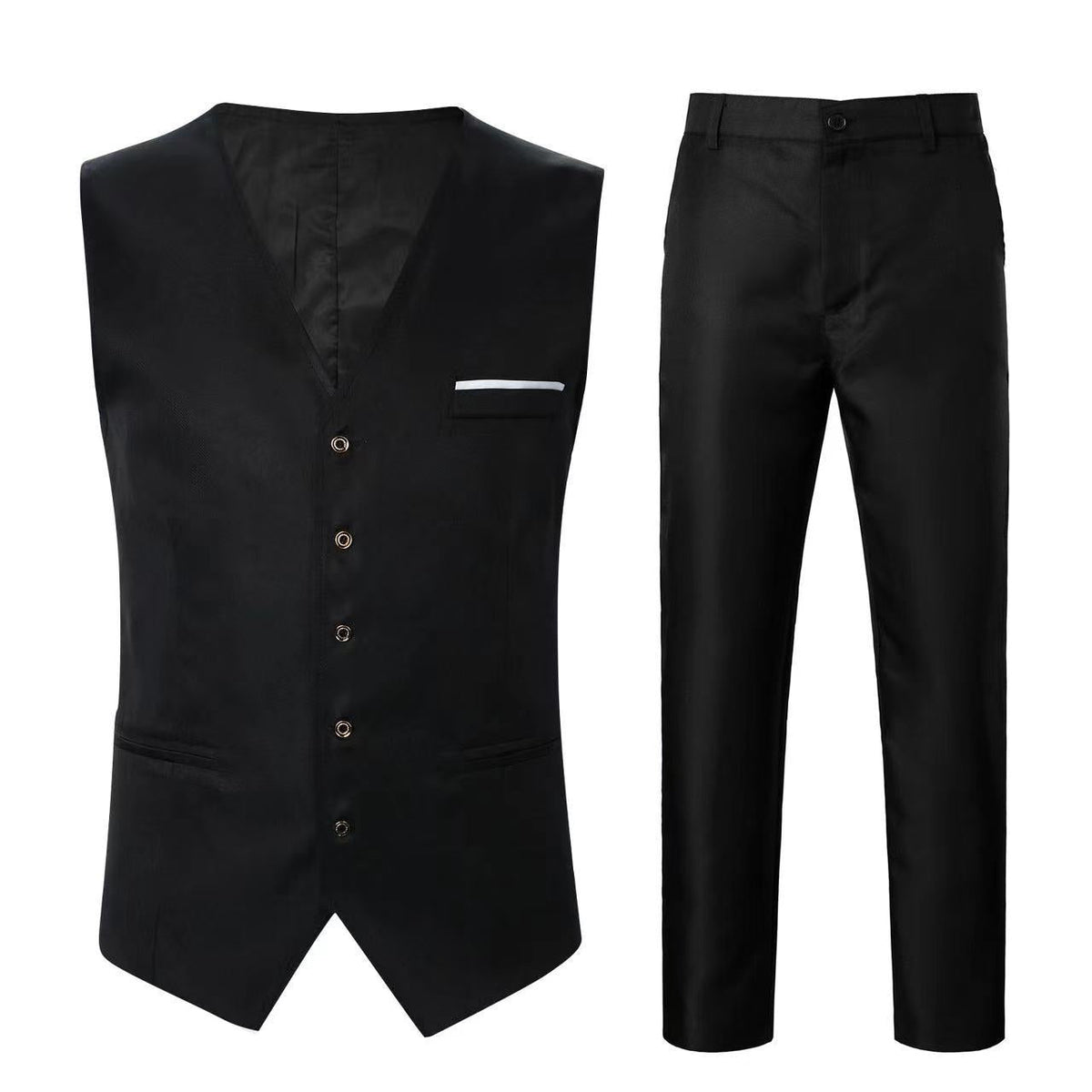 Herren nan elegante Satinweste mit V-Ausschnitt und schmal geschnittene Anzughose