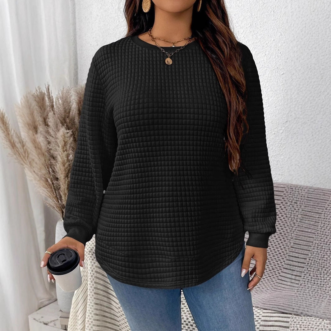 Damen nan Waffelstrick Longsleeve mit Rundhalsausschnitt, leicht A-Linien-Schnitt und gerippten Bündchen