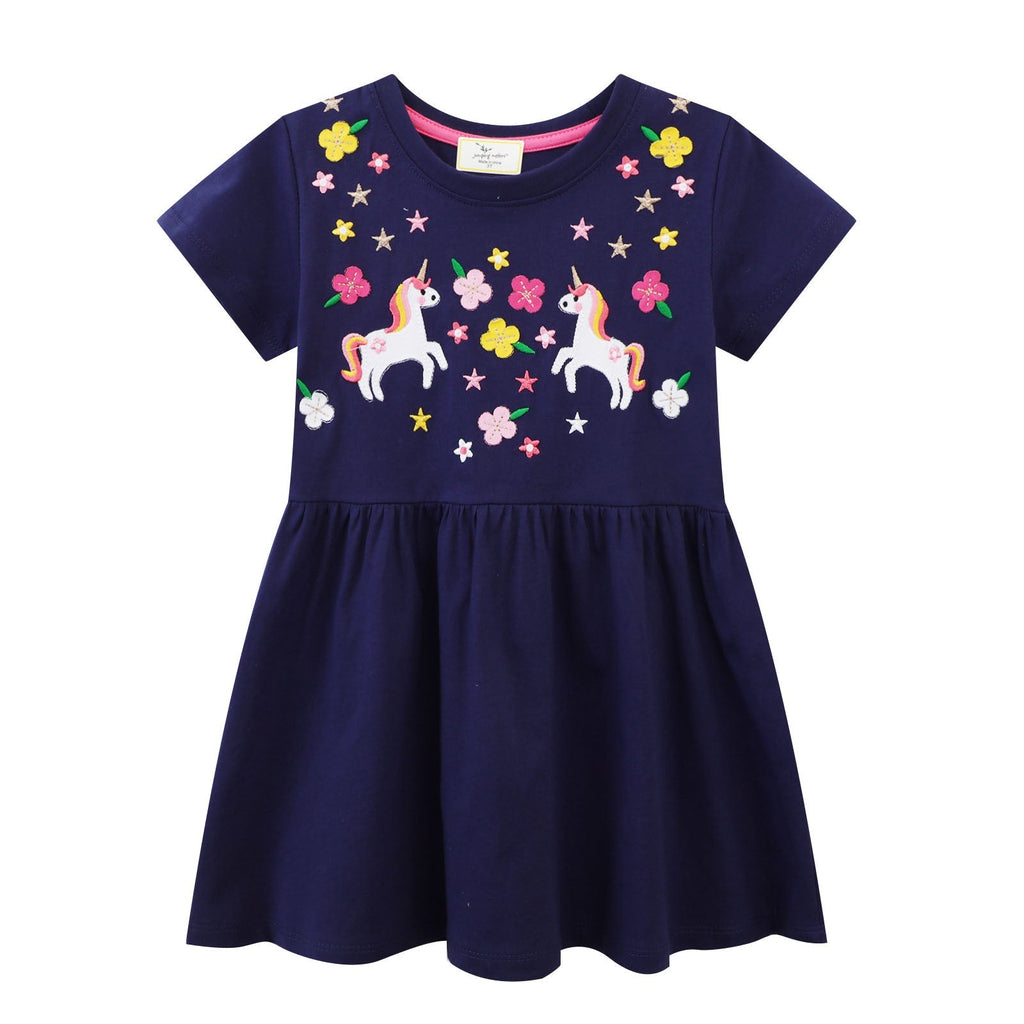 Mädchen Baumwollkleid mit zauberhaften Einhorn- und Blumendesigns