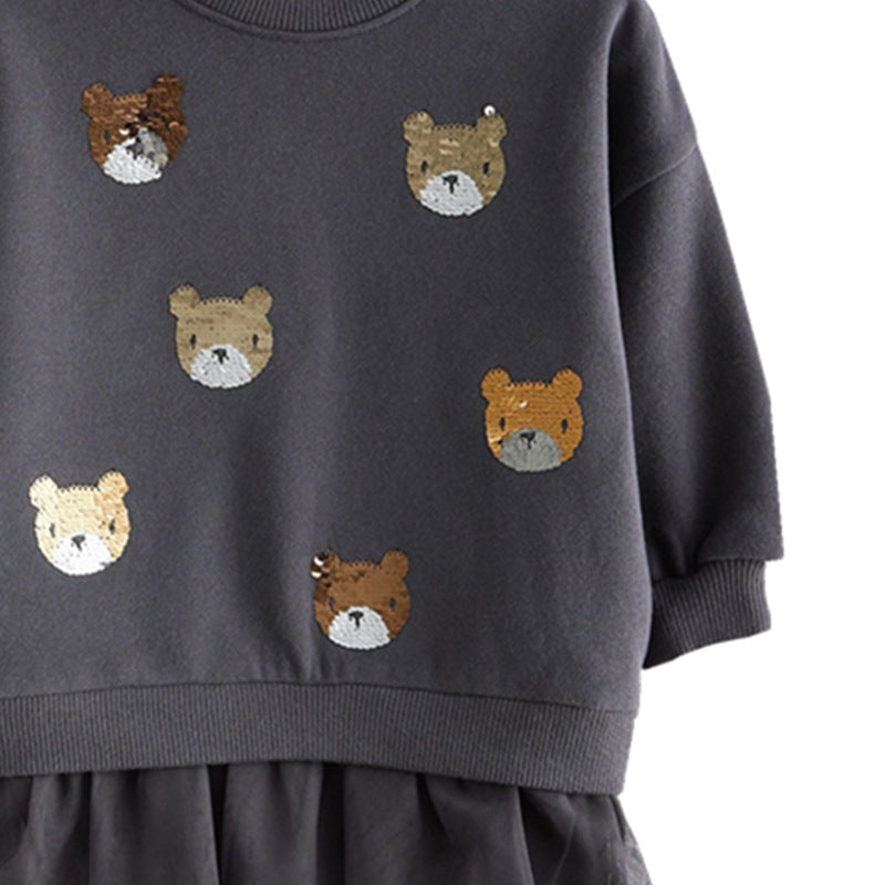Mädchen Sweatshirt mit Tüllunterrock und tierischen Applikationen