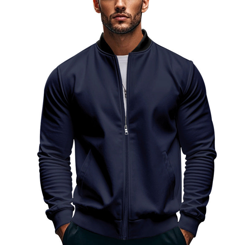 Herren nan schmale Zip-Bomberjacke aus weichem Sweat mit Stehkragen und seitlichen Eingrifftaschen