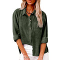 Damen nan oversized Leinen-Baumwollmix Hemdbluse mit Brusttasche und krempelbaren Ärmeln