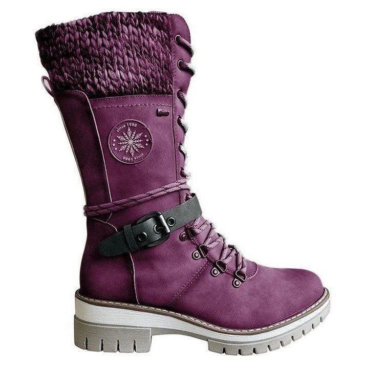 Damen nan hoher Schnürstiefel mit Strickbündchen, robuster Profilsohle und seitlichem Reißverschluss