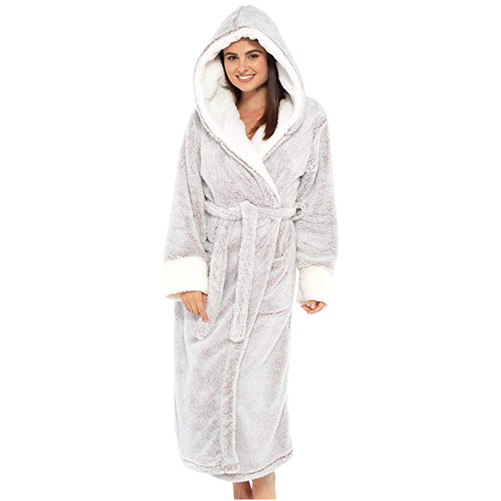 Damen Kuscheliger Fleece-Morgenmantel mit Kapuze und Gürtel Selmira