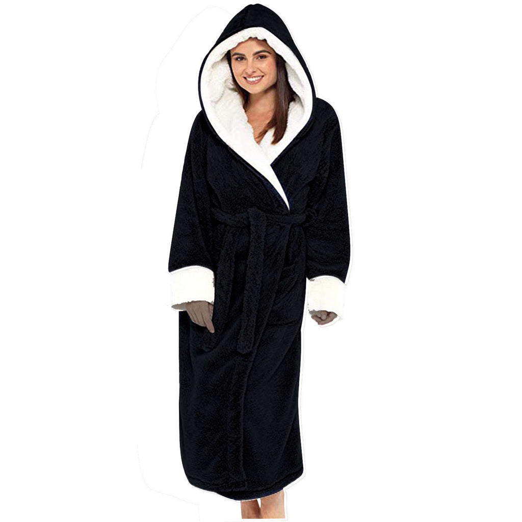 Damen Kuscheliger Fleece-Morgenmantel mit Kapuze und Gürtel Selmira