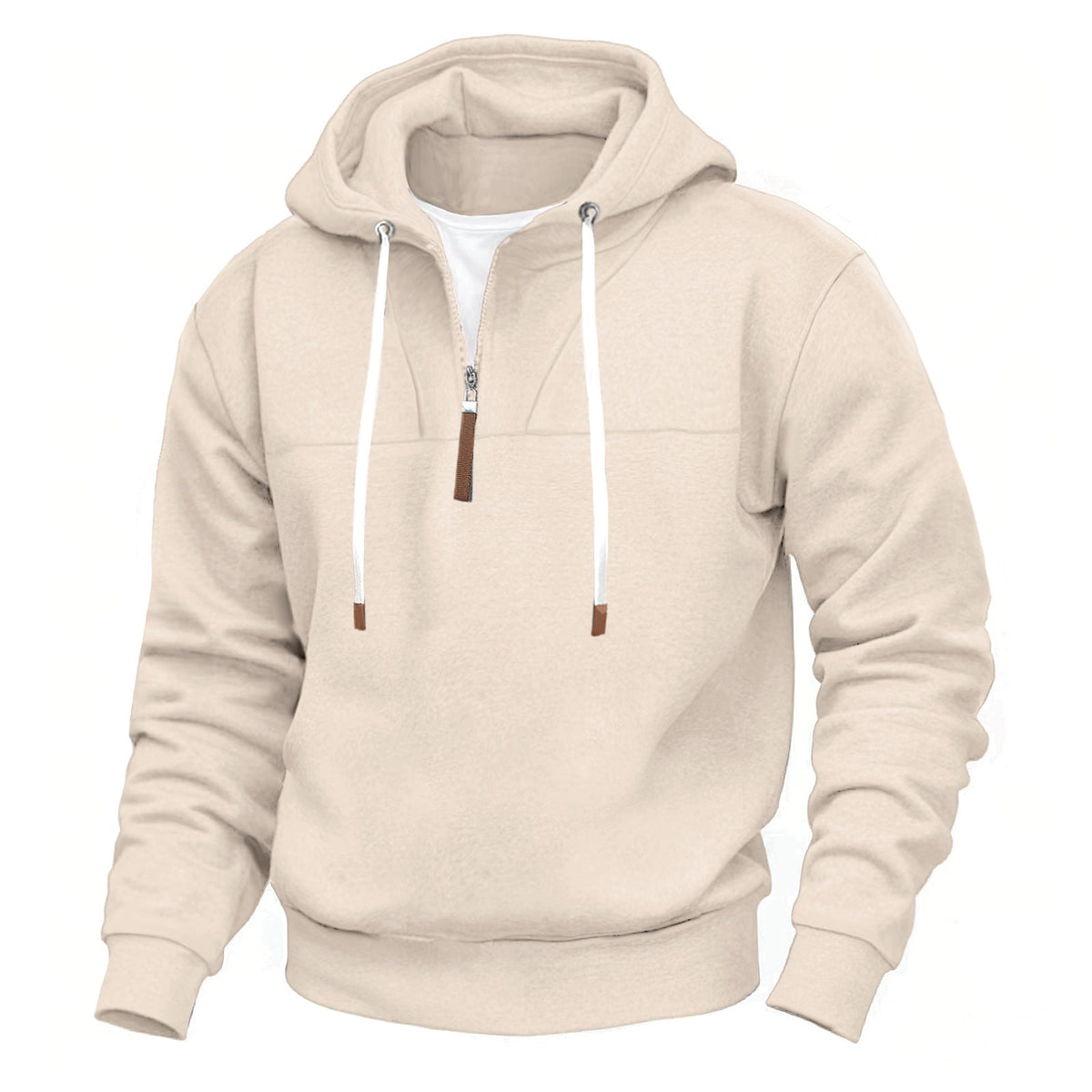 Herren nan Kapuzenpullover mit halbem Reißverschluss, weichem Innenfutter und Leder-Details