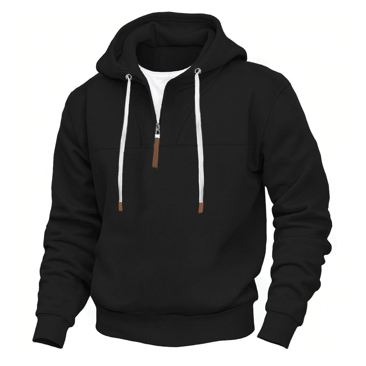 Herren nan Kapuzenpullover mit halbem Reißverschluss, weichem Innenfutter und Leder-Details