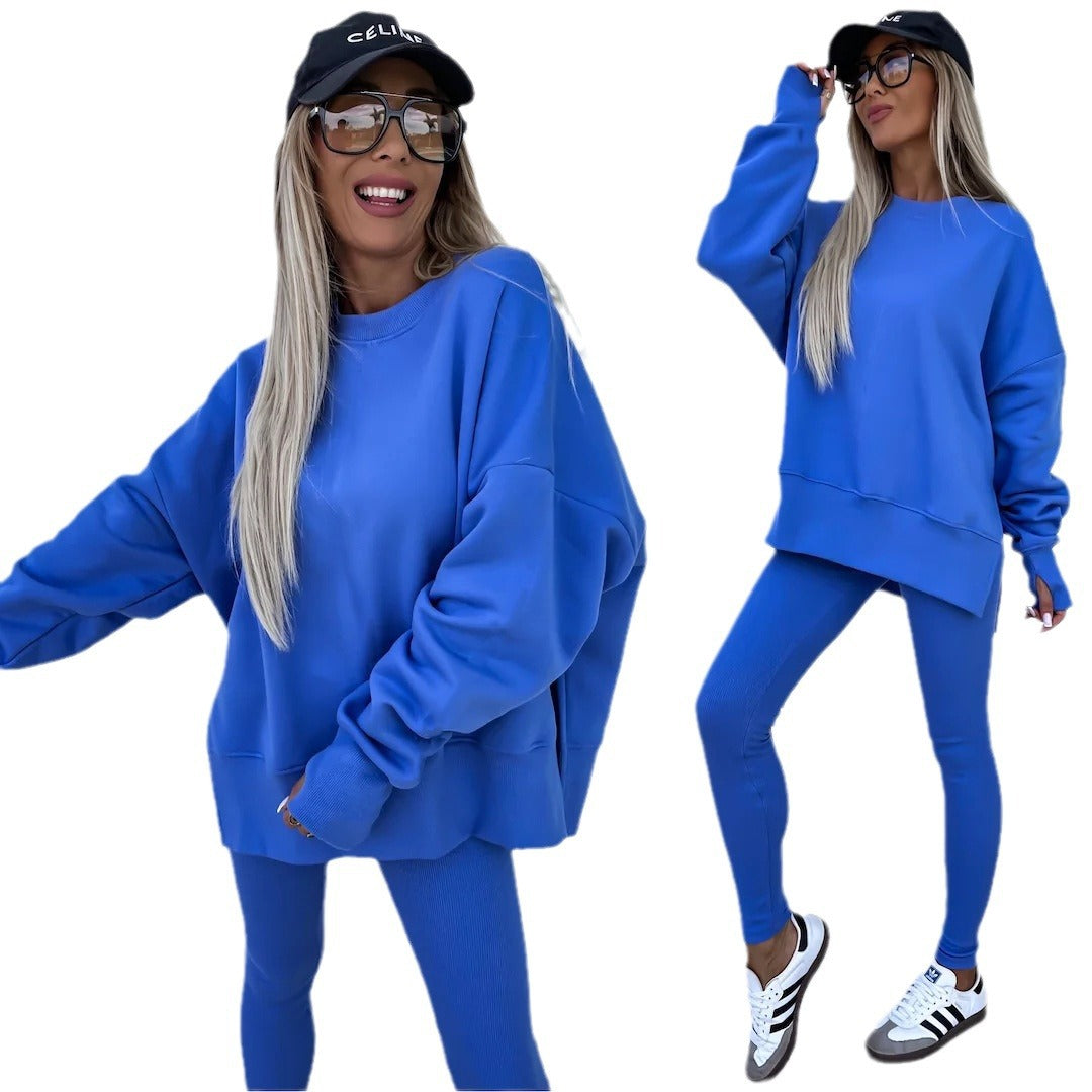 Damen nan Oversize Sweatshirt mit taillierten Rib-Leggings Set