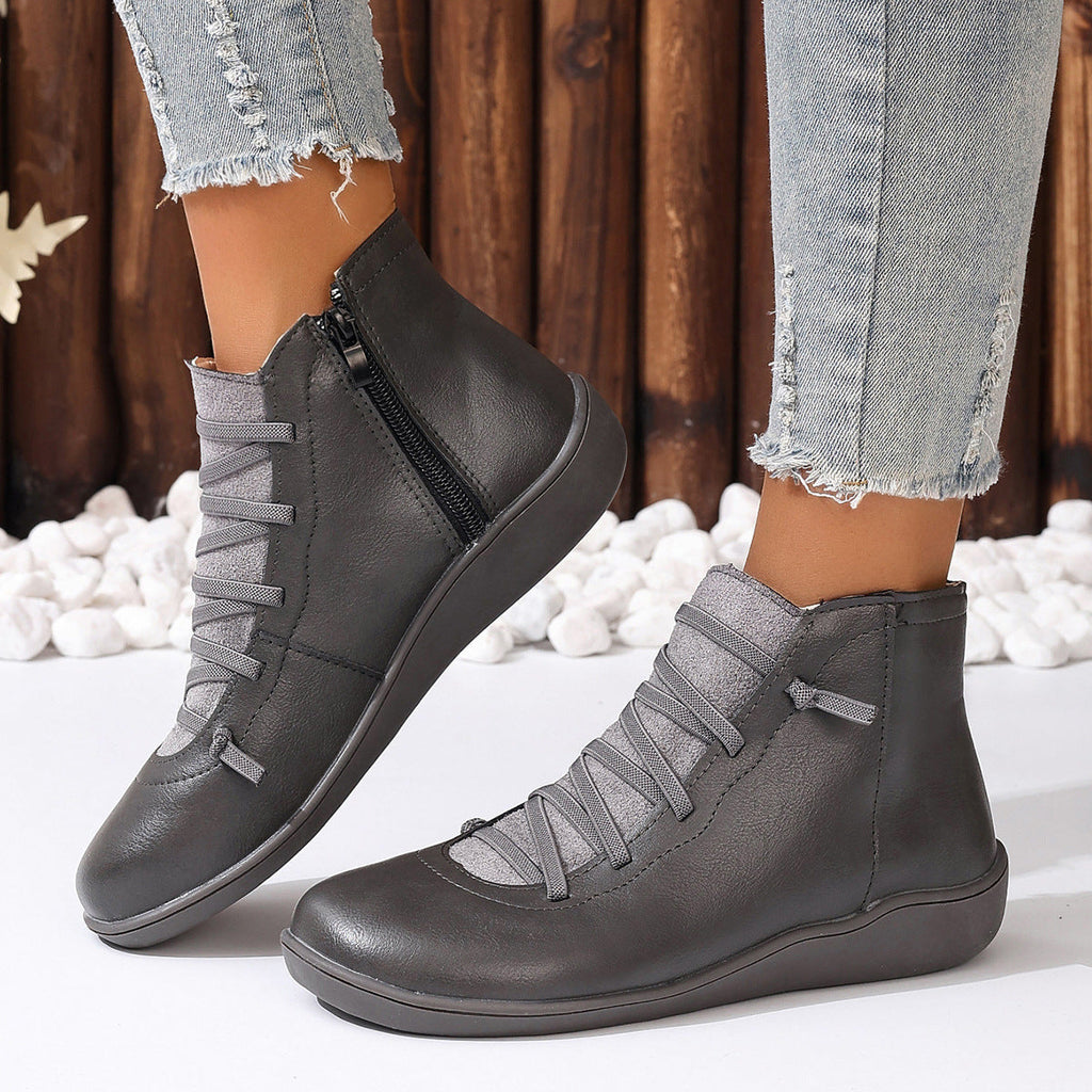 Damen nan sportliche knöchelhohe Schnürstiefelette mit seitlichem Reißverschluss und flexibler Gummisohle